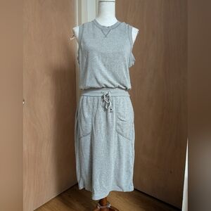 prAna Gray Sleeveless Drawstring Midi Dress Pockets Athleisure Size M